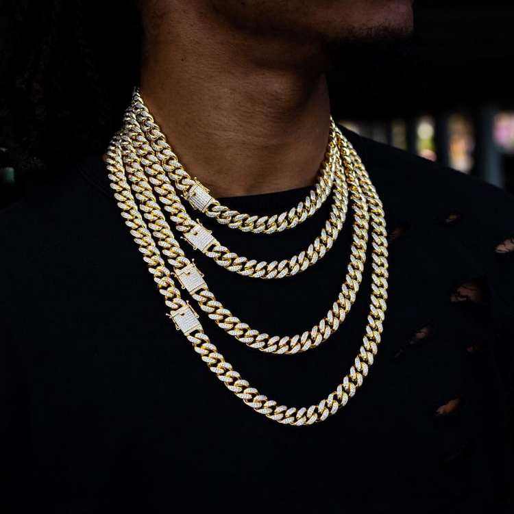 40cm Silver Rhombus Full Inlaid Rhinestone Vintage Hip-hop Cuban Chain Necklace