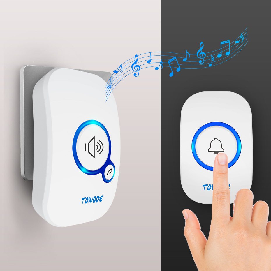 Doorbells TOWODE Home Wireless Doorbell 433Mhz Welcome Friend Smart 150Meters Long Distance 32 Songs 4 Level Volumes Door Chimes 230712