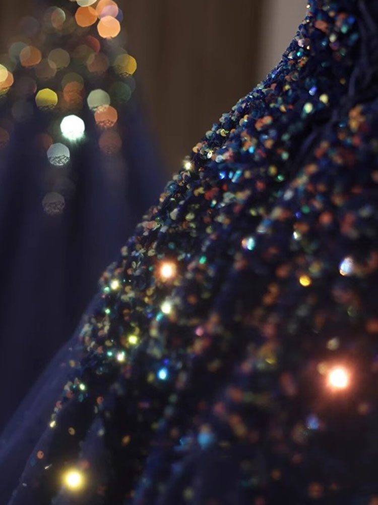 Prom Dress Stunning Shining Sequins Crystal Long Evening Gowns Sweetheart Lace-up Back