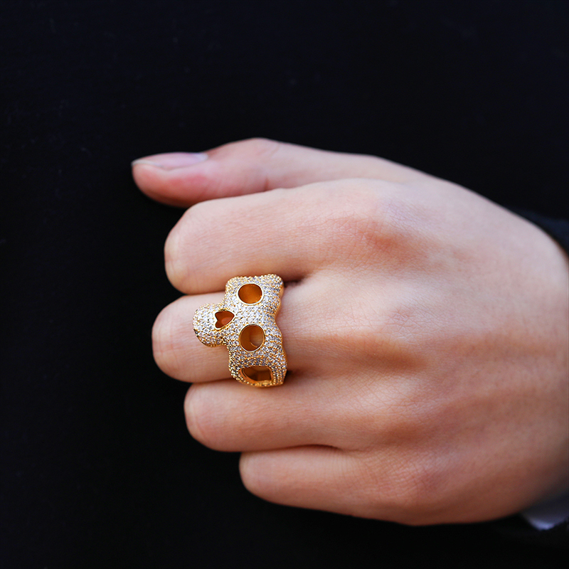 Wedding Rings D Z Skull Rings In Gold Color Iced Out Cubic Zirconia Stones Hip Hop Personalised Fashion Jewelry Gift Hip Hop Jewelry 230713