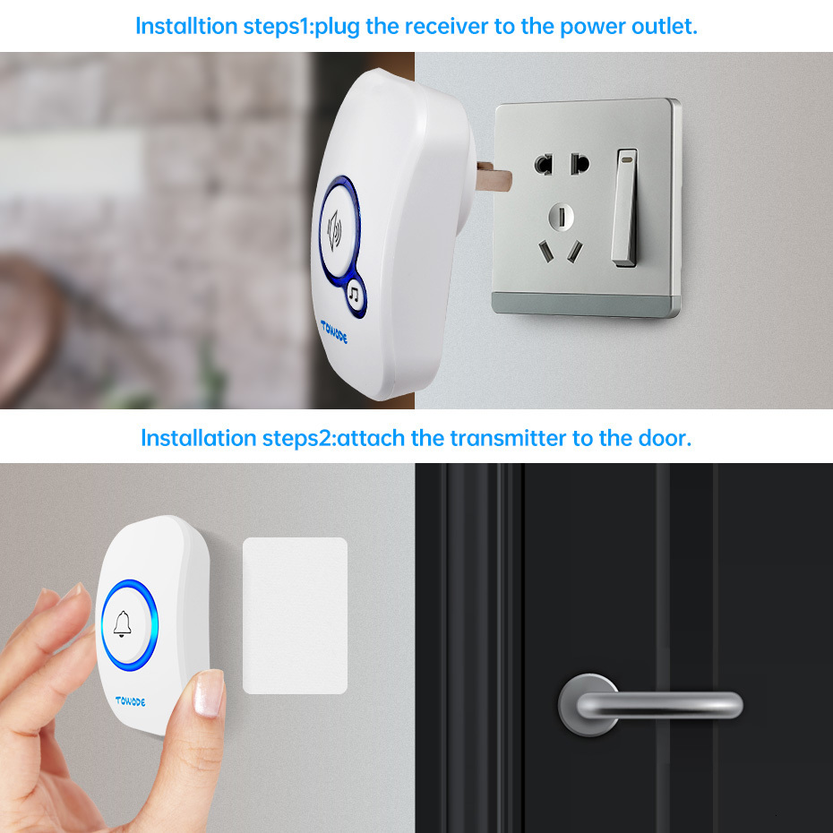 Doorbells TOWODE Home Wireless Doorbell 433Mhz Welcome Friend Smart 150Meters Long Distance 32 Songs 4 Level Volumes Door Chimes 230712