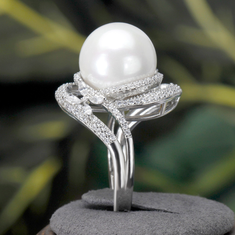 Wedding Rings Trendy Round Pearl Statement Rings for Women Cubic Zircon Finger Rings Beads Charm Ring Bohemian Beach Jewelry Gifts 230713