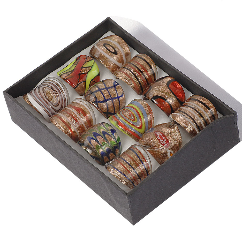 Wedding Rings Wholesale Lots Mix 12Pcs Summer Style Murano Glass Lampwork Men Women Rings Valentine Wedding Party Fashion Jewelry 230713