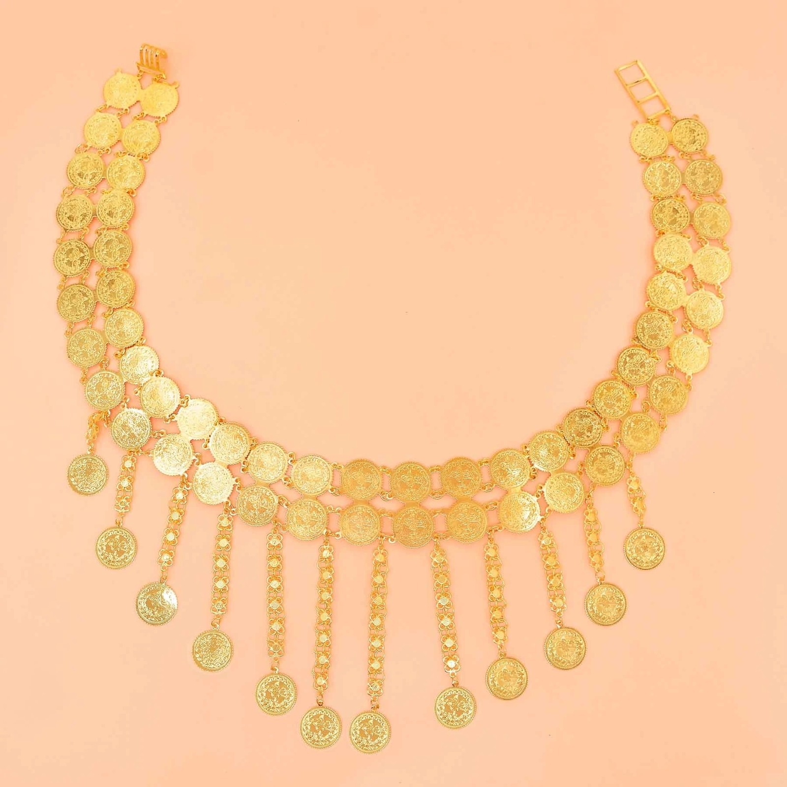 Navel Bell Button Rings Golden Double Layer Coins Long Chain Pendant Body Jewelry Belly Chains Arab Turkey Kurdish Indian Folk Costume Belts for Women