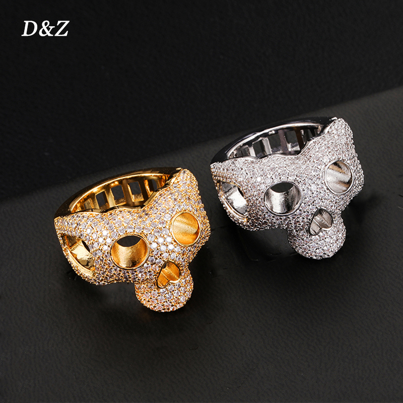Wedding Rings D Z Skull Rings In Gold Color Iced Out Cubic Zirconia Stones Hip Hop Personalised Fashion Jewelry Gift Hip Hop Jewelry 230713