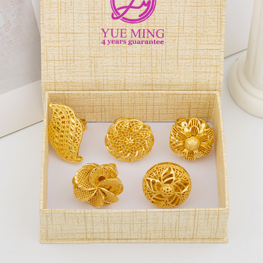 Wedding Rings Italian Gold Plated Jewelry Set Unique Finger Ring Women Big Style Flower Elegant Rings Jewellery Sets Adjustable Ring Gifts 230713