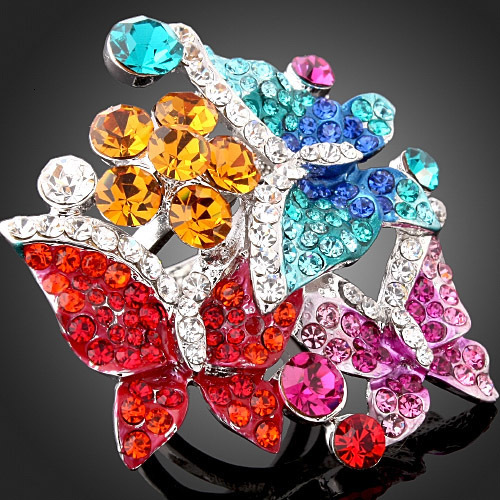 Wedding Rings CHRAN Vintage Style Colorful Butterfly Promised Wedding Rings for Women Lovely Rhodium Plated Crystal Engagement Rings Jewelry 230713