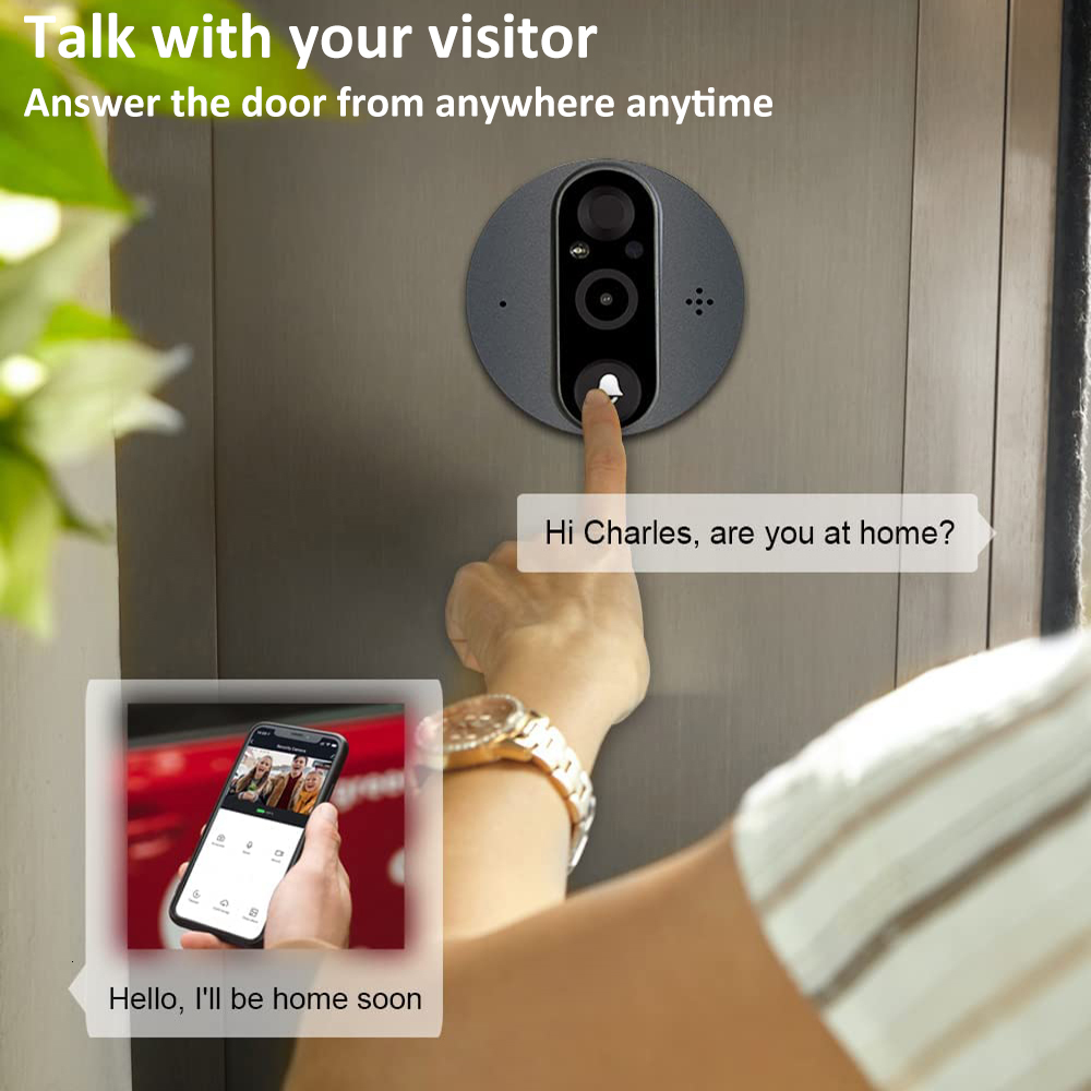 Doorbells Smart Tuya 1080P WiFi Door Bell Eye Peephole Camera 5000mAh Audio 4 3 PIR FHD Infrared Alexa Google Announcement Digital Viewer 230712