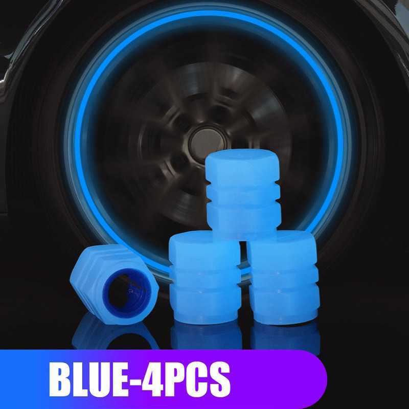 4pcs Luminous Car Tire Valve Caps Auto Motorcycle Night Glowing Tyre Rim Valve Stem Caps Covers Decor Car Accessories Pink Blue