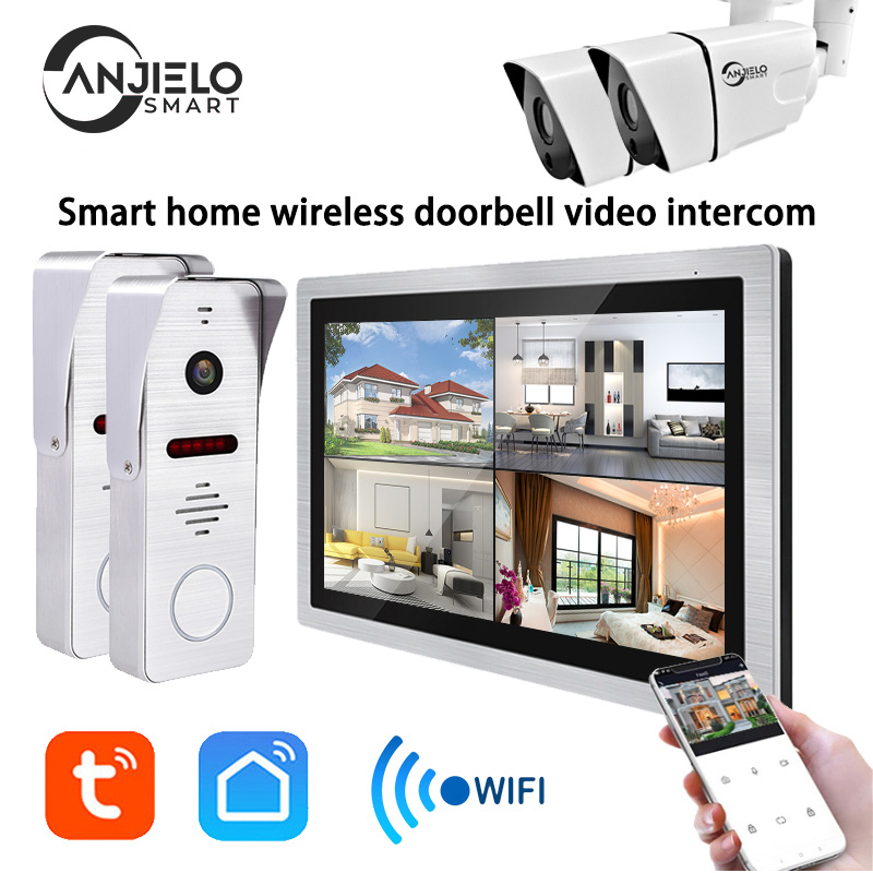 home security video intercom system with 4 channels 1080p resolution split screen display motion sensor and integrated doorbell