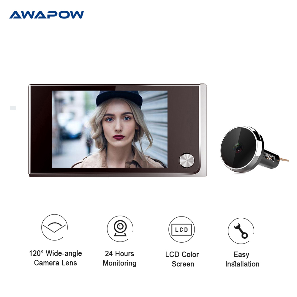 Conneries de portes Awapow 3 5 pouces Caméra de porte de Puphole 120 Visionneuse Cat Porte d'oeil Bell Smart Home Monitor Digital 230712