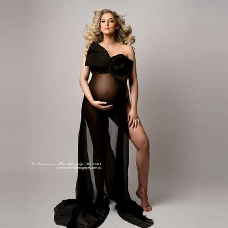 Summer Maternity Photography Props Outfits Big Bow Knot Maternity Photo Shoot Fashion Long Dress L230712