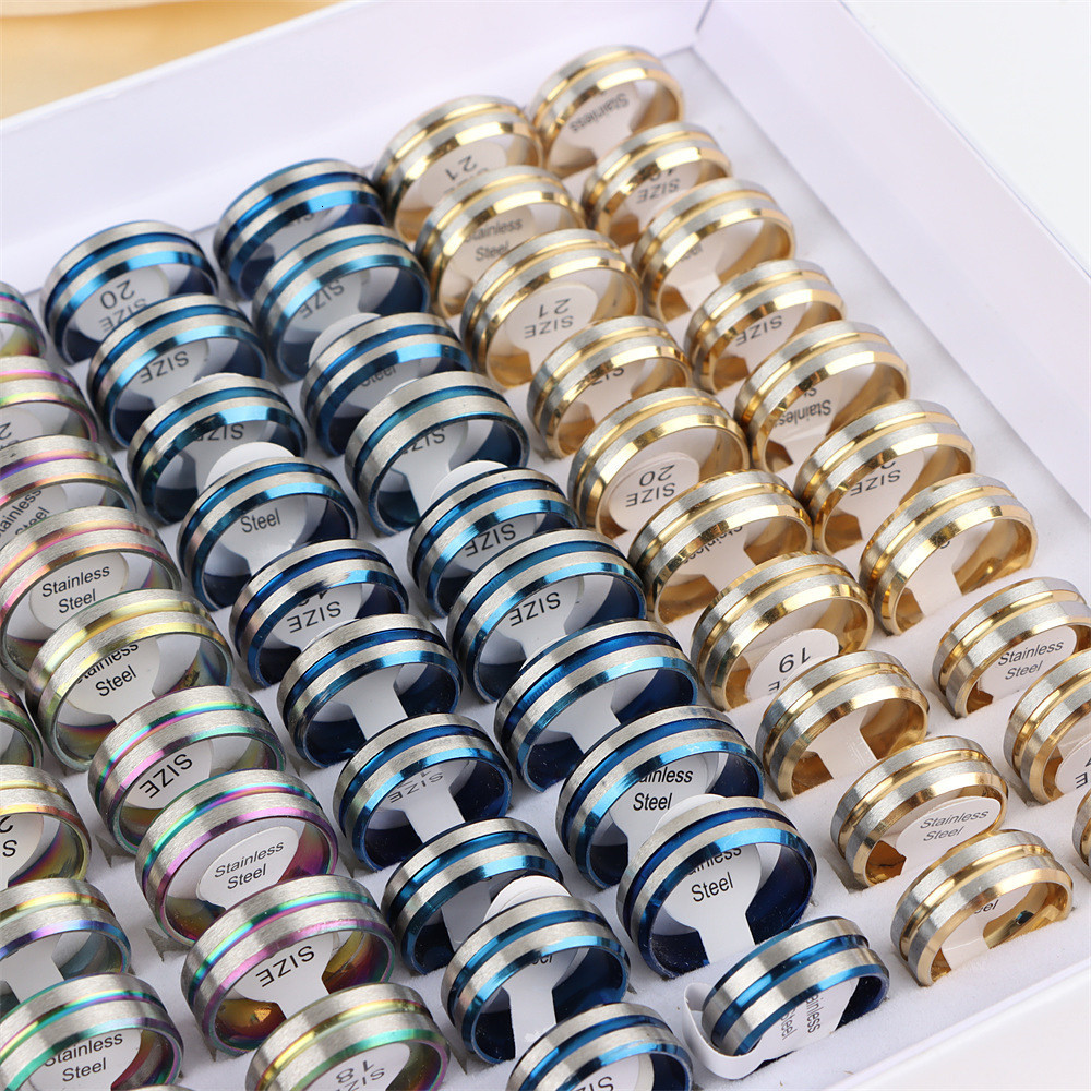 Wedding Rings 20Pcs/Lot Fashion Stainless Steel Ring For Men Women Simple Mix Style Silver Color Jewelry Party Engagement Gifts 230713