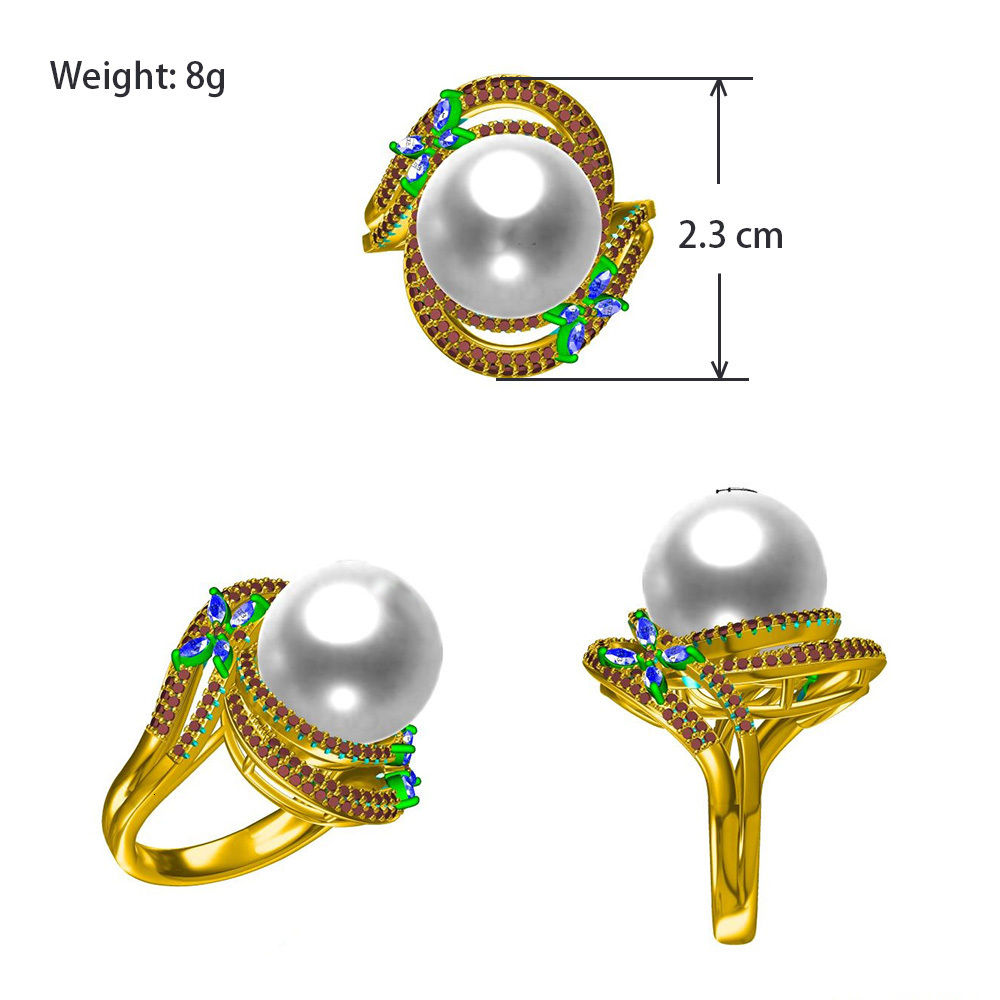Wedding Rings Trendy Round Pearl Statement Rings for Women Cubic Zircon Finger Rings Beads Charm Ring Bohemian Beach Jewelry Gifts 230713