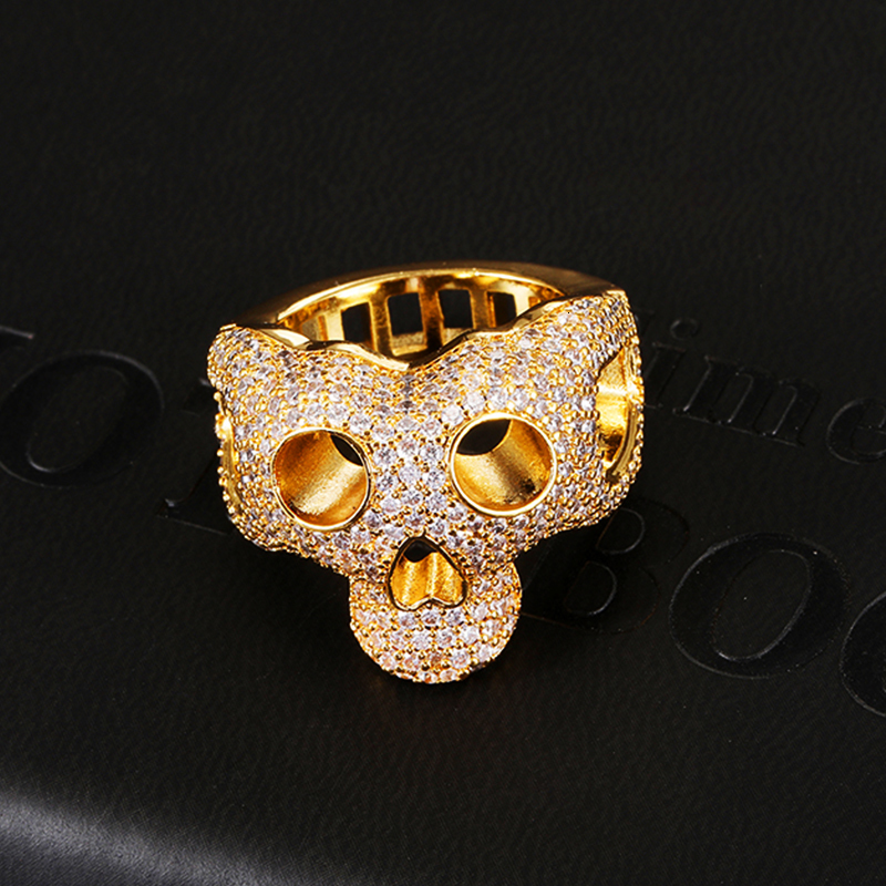 Wedding Rings D Z Skull Rings In Gold Color Iced Out Cubic Zirconia Stones Hip Hop Personalised Fashion Jewelry Gift Hip Hop Jewelry 230713