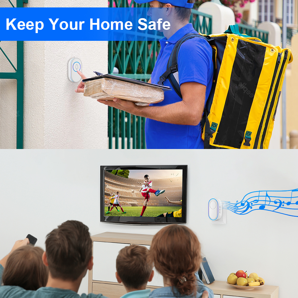 Doorbells Camluxy Wireless Doorbell 39 Music LED Flash Security Alarm Outdoor IP65 Waterproof Smart Home Intelligent Door Bell Chime Kit 230712