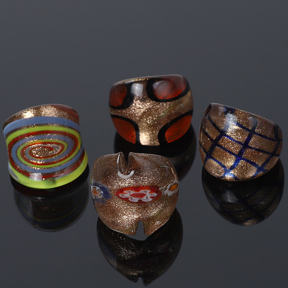 Wedding Rings Wholesale Lots Mix 12Pcs Summer Style Murano Glass Lampwork Men Women Rings Valentine Wedding Party Fashion Jewelry 230713
