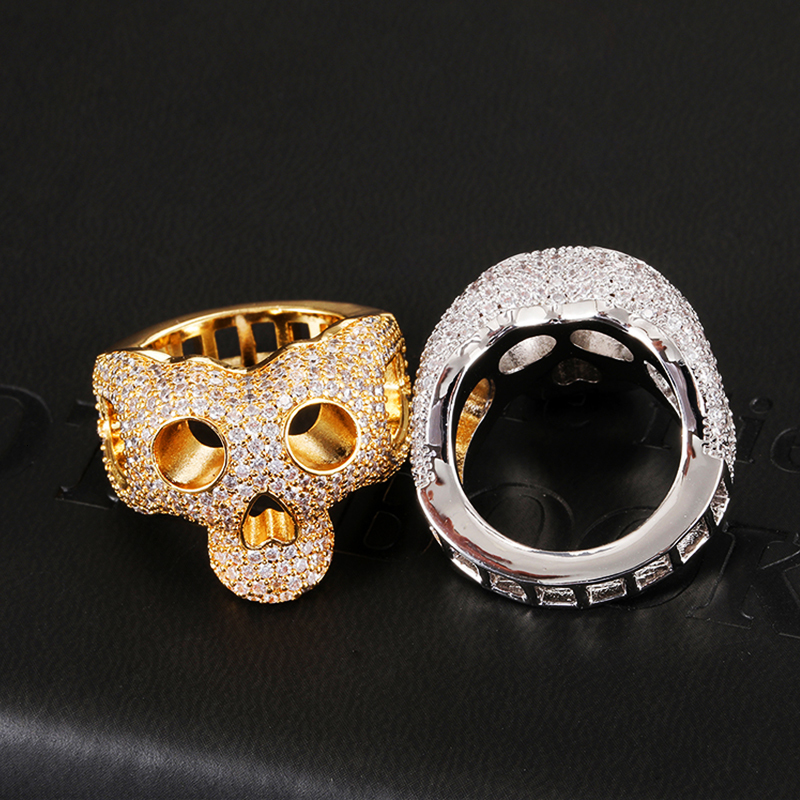 Wedding Rings D Z Skull Rings In Gold Color Iced Out Cubic Zirconia Stones Hip Hop Personalised Fashion Jewelry Gift Hip Hop Jewelry 230713
