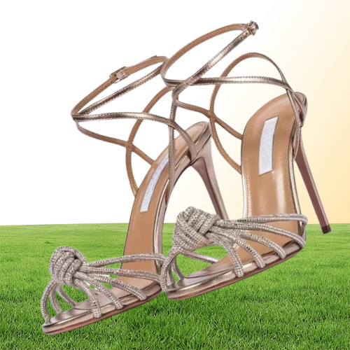 Summer Fashion Brands Celeste Sandals Elegant Women Bridals Wedding High Heels Lady Crystal Strappy Leather Pumps With BoxEU 3