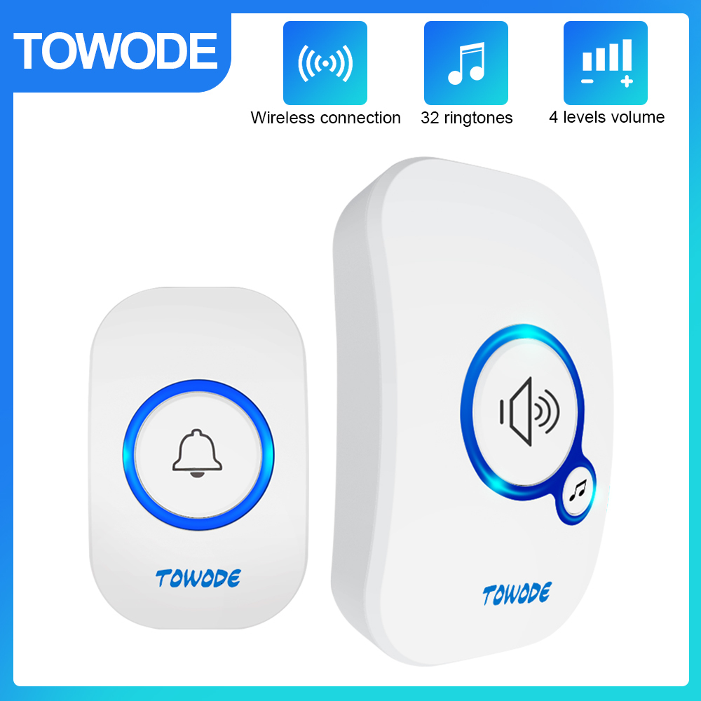 Doorbells TOWODE Home Wireless Doorbell 433Mhz Welcome Friend Smart 150Meters Long Distance 32 Songs 4 Level Volumes Door Chimes 230712