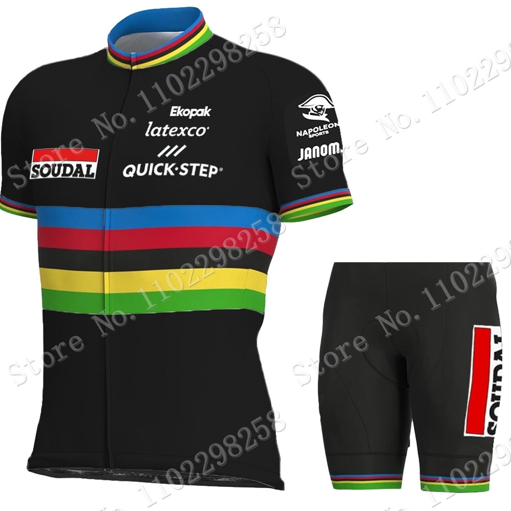 Cycling Jersey Sets Maillot Soudal Quick Step World Champion Set Clothing Road Bike Shirts Suit Bicycle Bib Shorts MTB Wear Ropa 230712