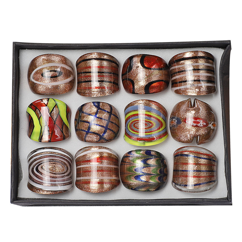 Wedding Rings Wholesale Lots Mix 12Pcs Summer Style Murano Glass Lampwork Men Women Rings Valentine Wedding Party Fashion Jewelry 230713