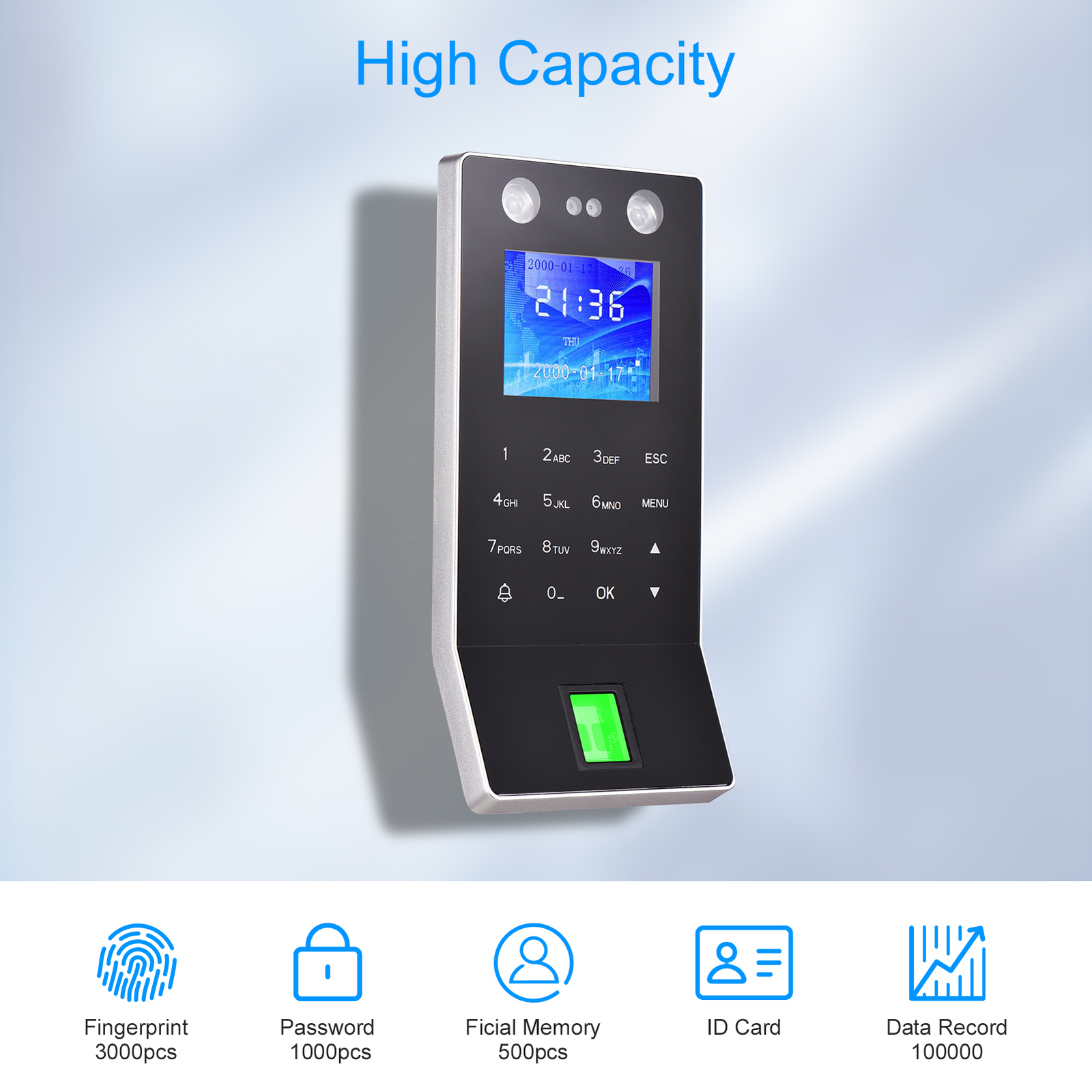 Recognition System Face Fingerprint Password Attendance Machine Access Control Time Clock Recorder ID Card Device Checking in 230712