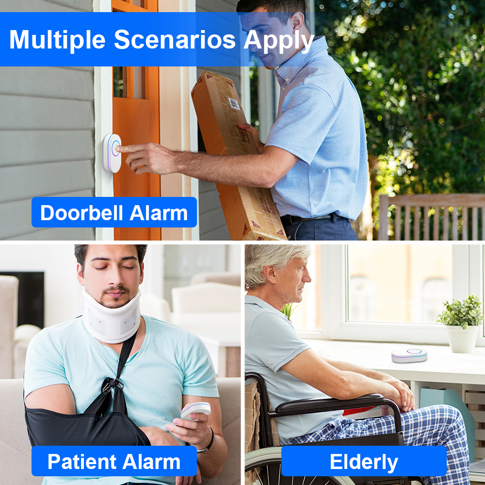 Doorbells Camluxy Wireless Doorbell 39 Music LED Flash Security Alarm Outdoor IP65 Waterproof Smart Home Intelligent Door Bell Chime Kit 230712