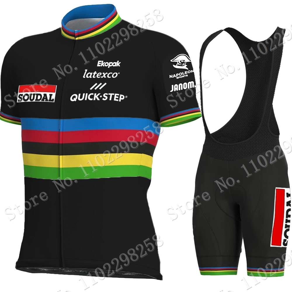 Cycling Jersey Sets Maillot Soudal Quick Step World Champion Set Clothing Road Bike Shirts Suit Bicycle Bib Shorts MTB Wear Ropa 230712