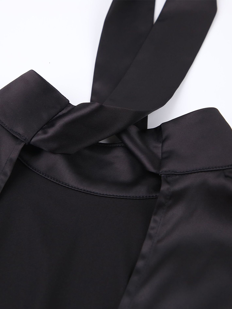 Urban Sexy Dresses Satin Dress Elegant Back Tie Up Bow Turtleneck A line Skirt Women Office Party Elastic Waist Mini 230713