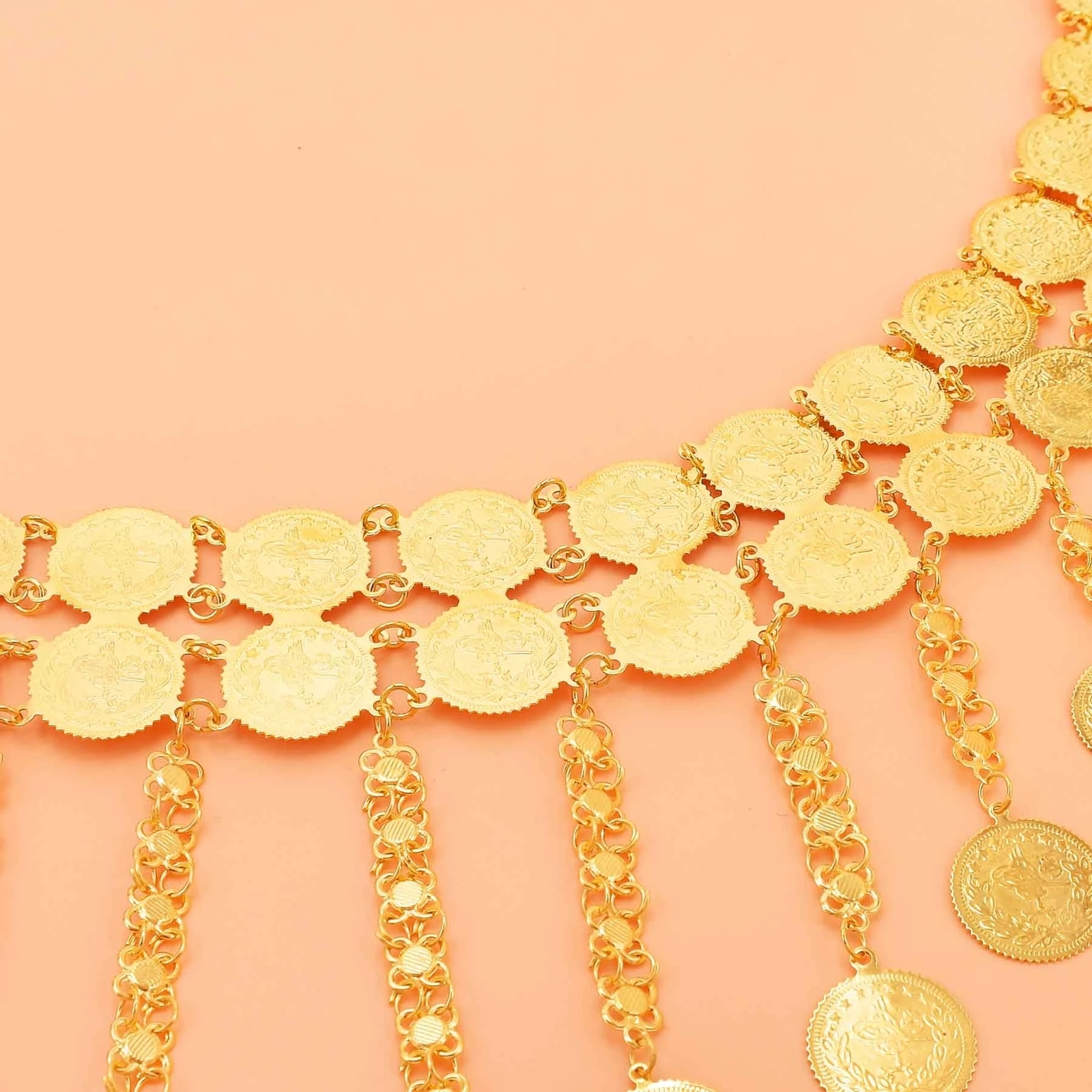 Navel Bell Button Rings Golden Double Layer Coins Long Chain Pendant Body Jewelry Belly Chains Arab Turkey Kurdish Indian Folk Costume Belts for Women