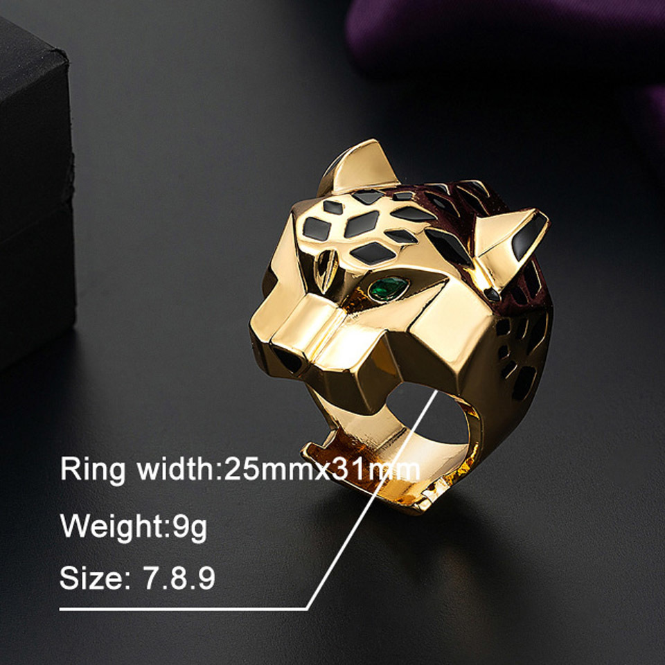 Wedding Rings Elegant with Rhodium Rose Gold Plating Leopard Statement Ring Featuring Green Zircon Eyes 4