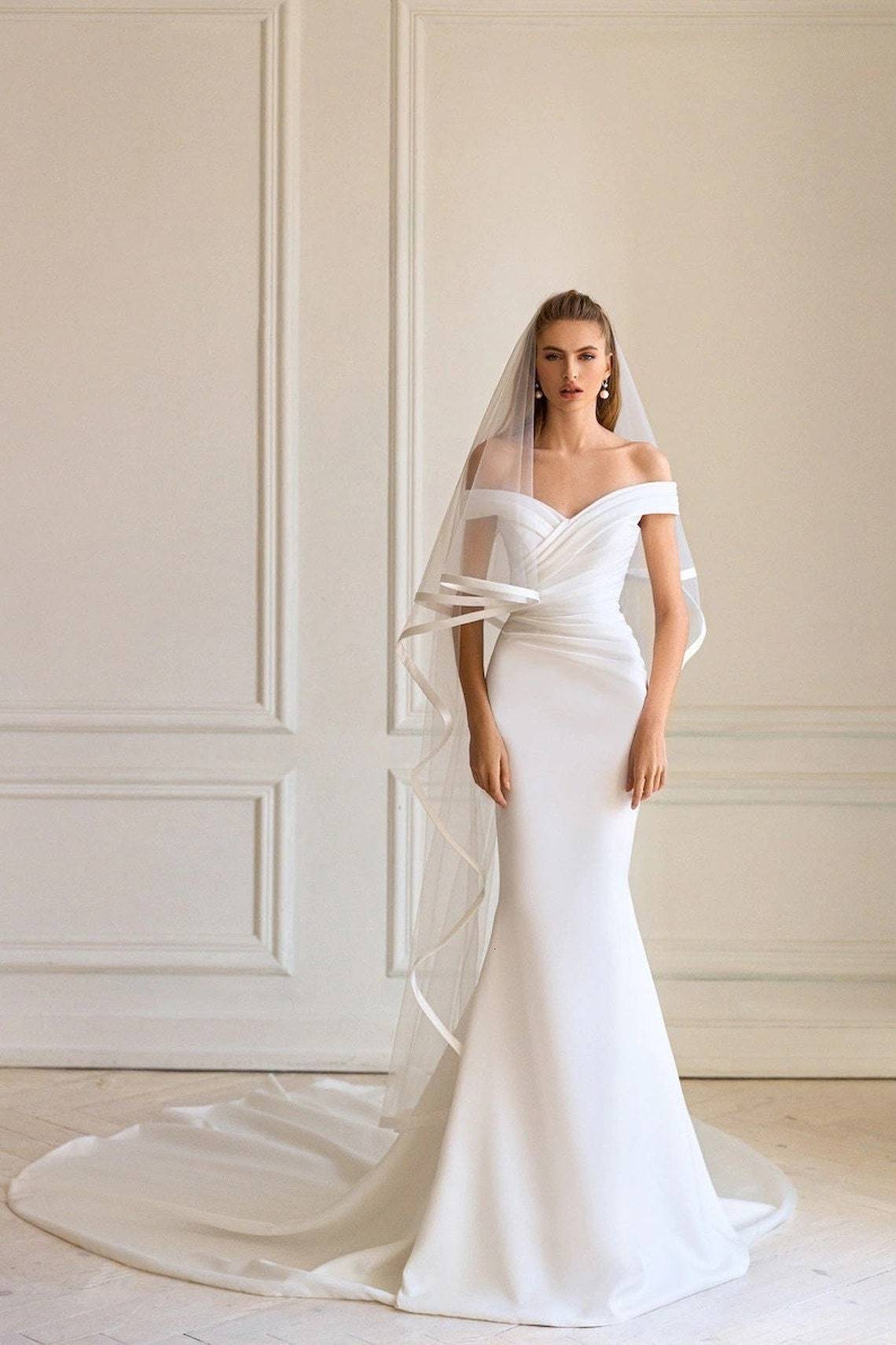 Wedding Hair Jewelry Satin Ribbon Wedding Veils Tea Length Two Layer with Comb Bridal Veil Party Bride Veils Women Hair Accessory 230713