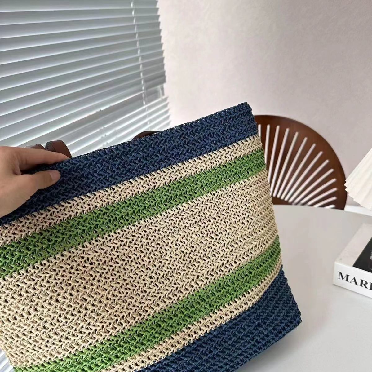 Evening Bags Beach vacation bag Straw woven colored bag Large capacity summer contrast vacation bag in Bohemian style 230712