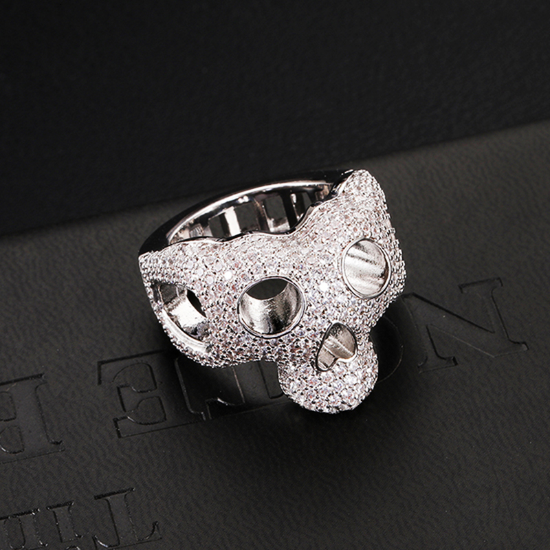 Wedding Rings D Z Skull Rings In Gold Color Iced Out Cubic Zirconia Stones Hip Hop Personalised Fashion Jewelry Gift Hip Hop Jewelry 230713