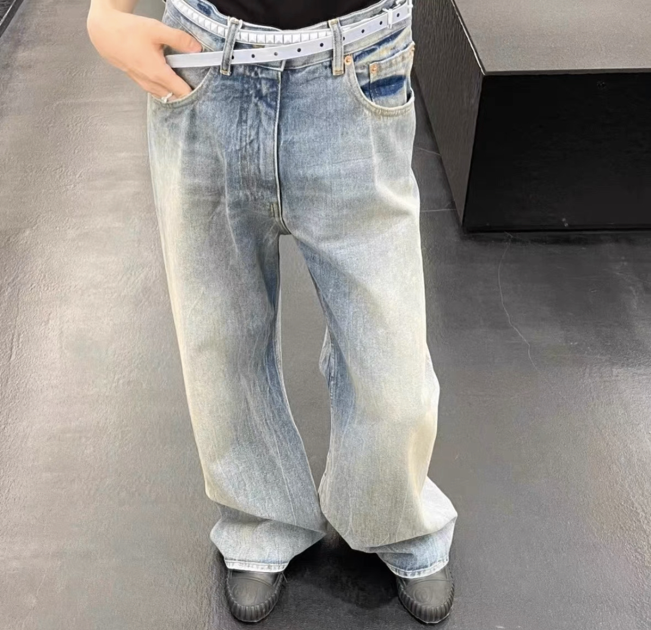 2023ss Washed Flared Washed Jeans for Men Blue Pants Loose Causal Jeans Straight Washed Flare Wide Leg Jeans Men Jeans Streetwear