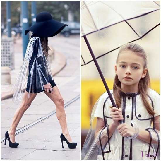 1pc Black Transparent Vinyl Raincoat Runway Style Womens Girls Clear Fashion Rain Coat L230620
