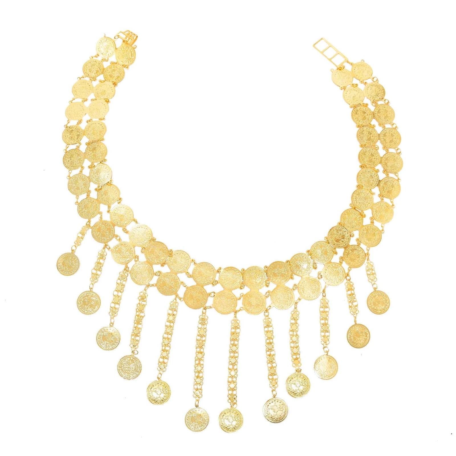 Navel Bell Button Rings Golden Double Layer Coins Long Chain Pendant Body Jewelry Belly Chains Arab Turkey Kurdish Indian Folk Costume Belts for Women