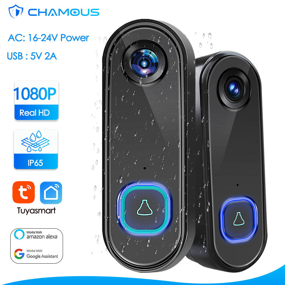 Doorbells TUYA Video Doorbell WiFi Wireless Outdoor Door Bell Camera AC DC Power 1080P Phone Waterproof IP65 Alexa Google Home 230712