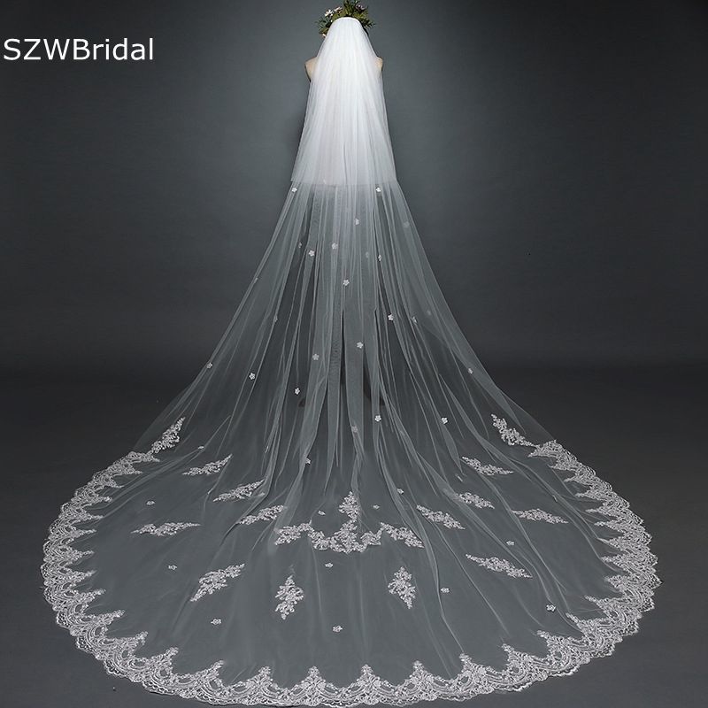 Wedding Hair Jewelry Arrival White Ivory Cathedral Wedding Veils Lace Edge Bridal accessories Trouwen Marriage Bridal Veil Velo da sposa lungo 230713