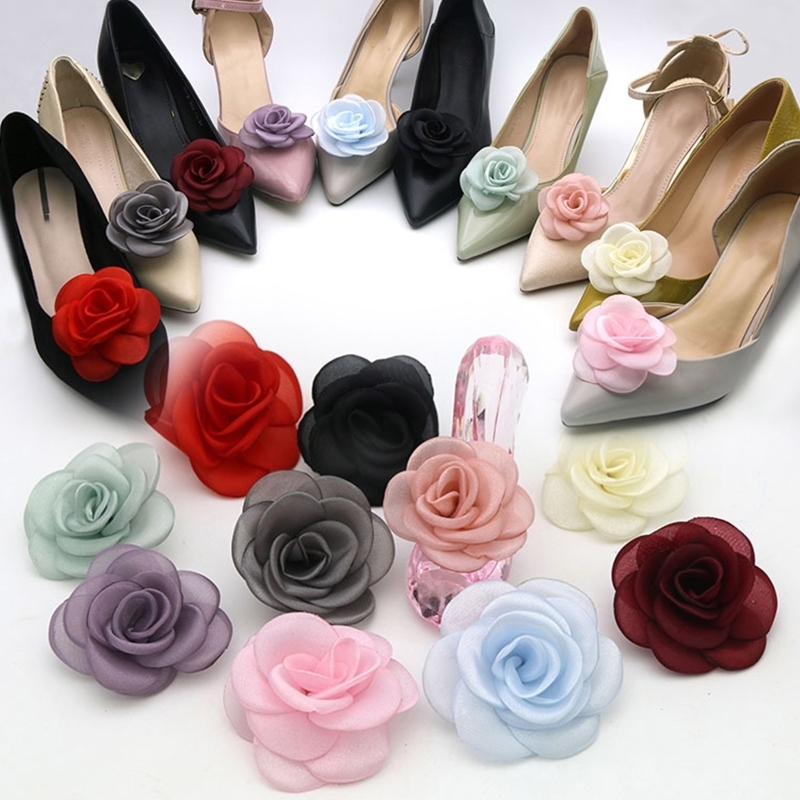 Shoe Parts Accessories 1 Pair Stylish Removable Rose Flower Shoe Clips Women Detachable Cloth Flower Charms Wedding Shoe Buckles High Heels Ornaments 