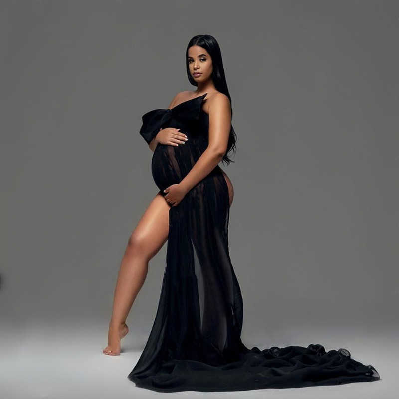 Summer Maternity Photography Props Outfits Big Bow Knot Maternity Photo Shoot Fashion Long Dress L230712