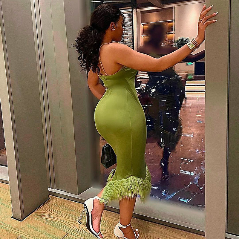 Casual Dresses Knitted One-Shoulder Neck Temperament Dress Female 2023 Spring Europe and The United States Women Sexy Slim Long Dress