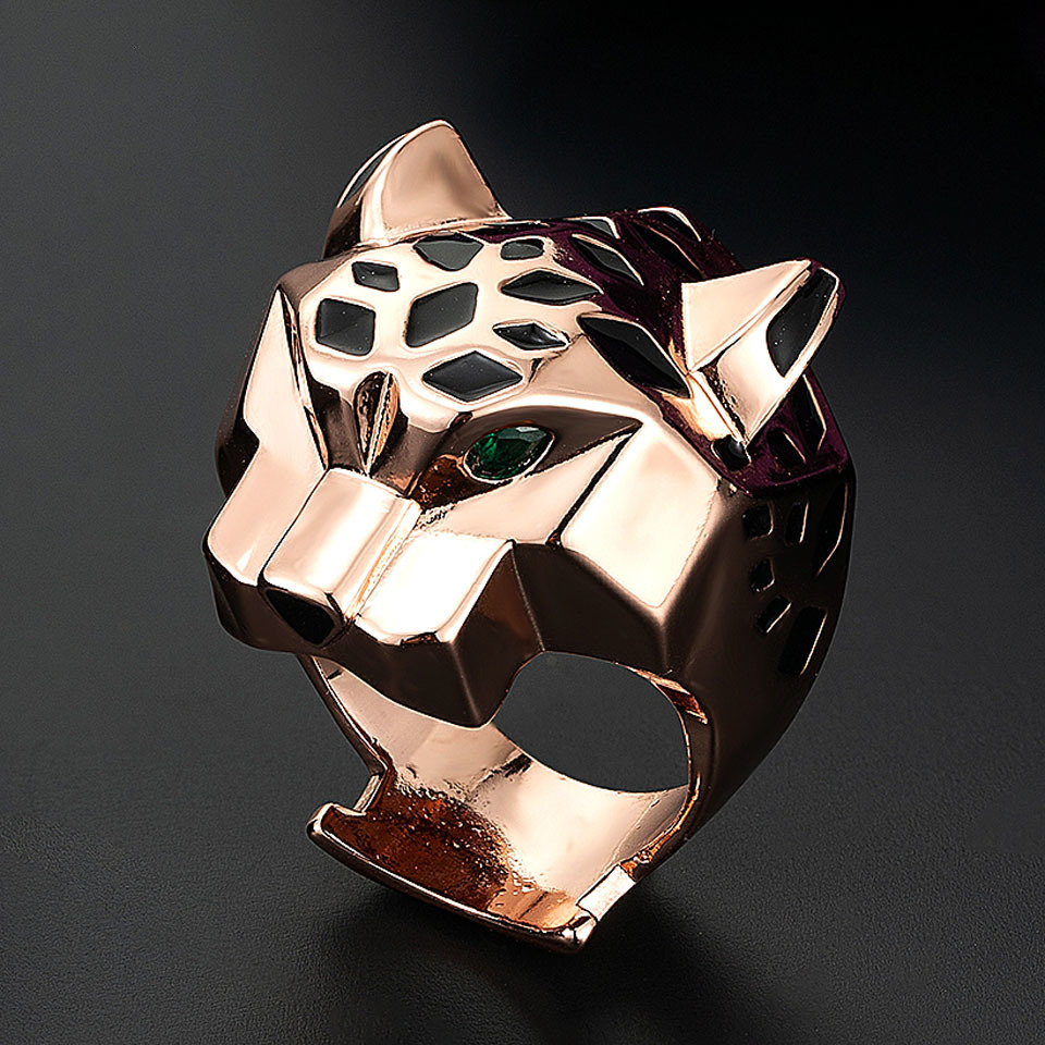 Wedding Rings Elegant with Rhodium Rose Gold Plating Leopard Statement Ring Featuring Green Zircon Eyes 4
