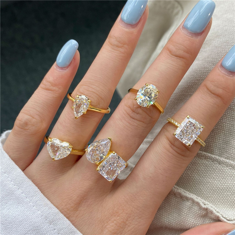 gold designer ring for woman wed dia sterling sier zirconia oval square heart love wedding promise womens engagement rings jewelry size 59 gift box