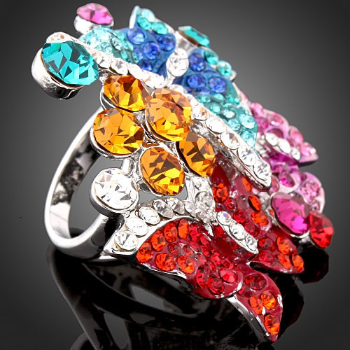 Wedding Rings CHRAN Vintage Style Colorful Butterfly Promised Wedding Rings for Women Lovely Rhodium Plated Crystal Engagement Rings Jewelry 230713