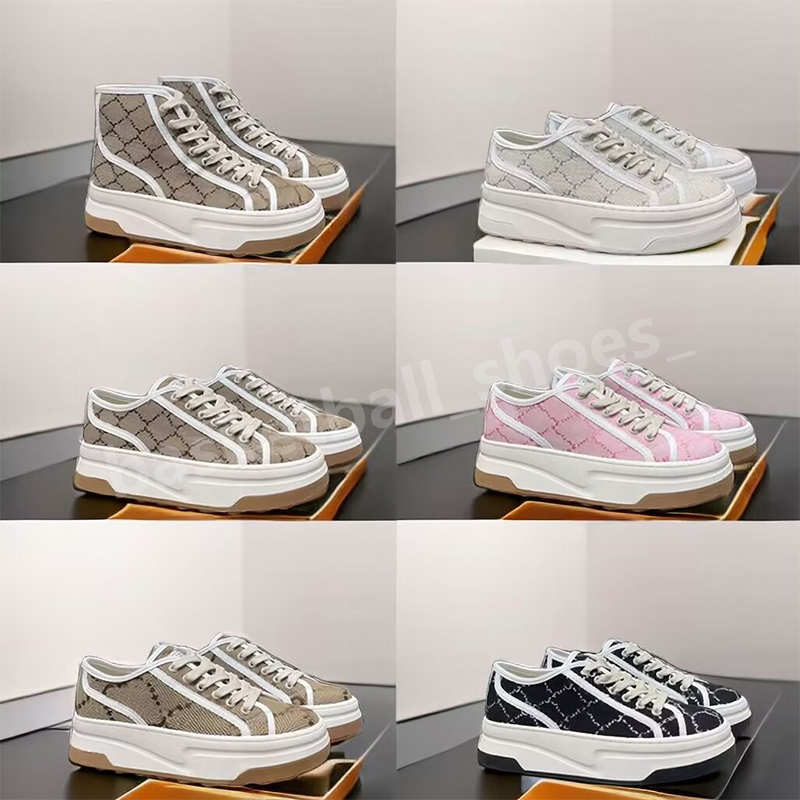 Designer Mens Womens Canvas Embroidery Dress Shoes Platform Casual Leather Shoe Glossed Leather Embroidered Black Silvery Pink Sneakers Size 35-45
