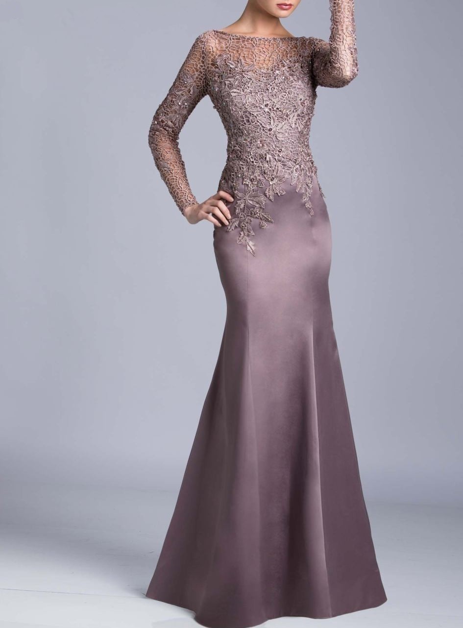 Elegant Long Sleeves Mother Of The Bride Dresses Lace Appliques Satin Floor Length Mermaid Wedding Guest Party Gowns Chic Groom Mom Prom Formal Evenin