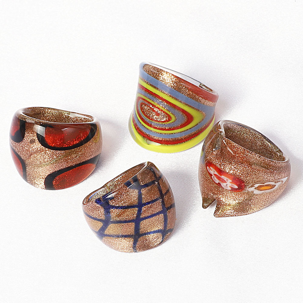 Wedding Rings Wholesale Lots Mix 12Pcs Summer Style Murano Glass Lampwork Men Women Rings Valentine Wedding Party Fashion Jewelry 230713