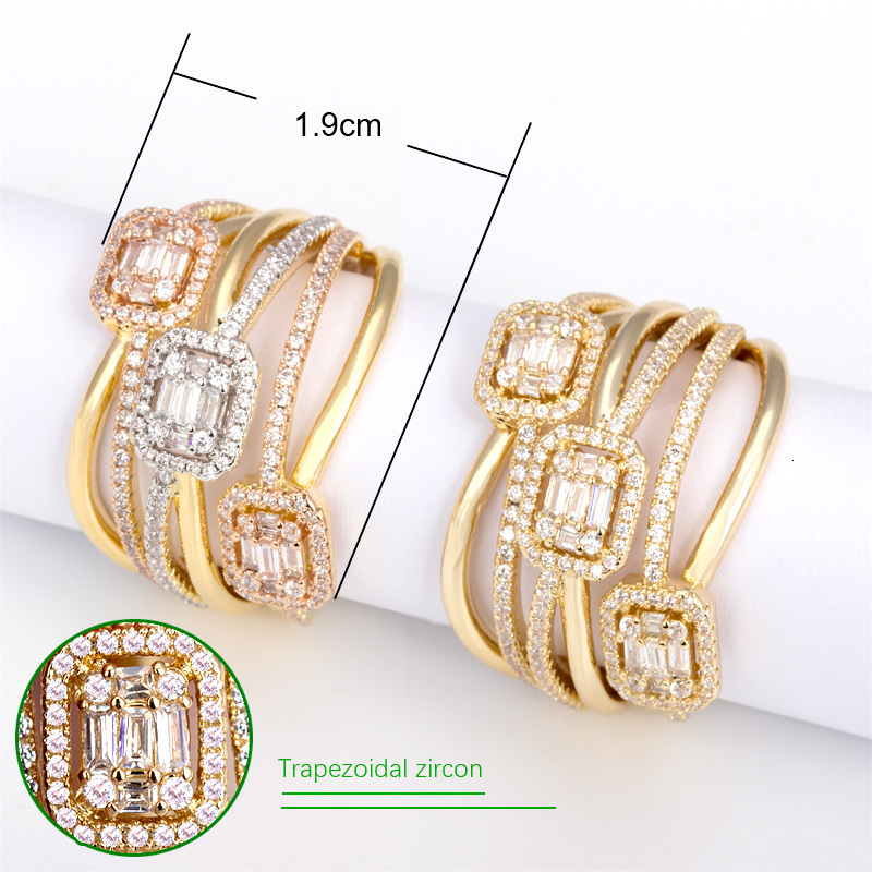 Wedding Rings Bride Talk Fashion Rings Creative Cross Twisted Line Flash Micro Inlay Trapezoid Zirconia Ring Women Shiny Wedding Party Jewelry 230713